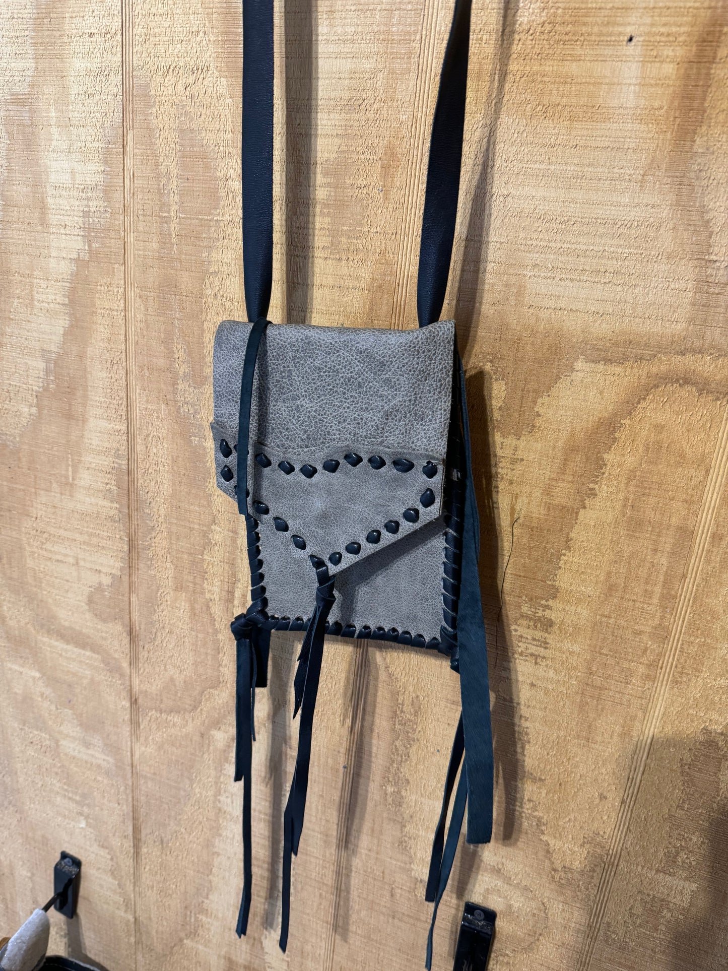 Gray & Black Leather Crossbody Purse