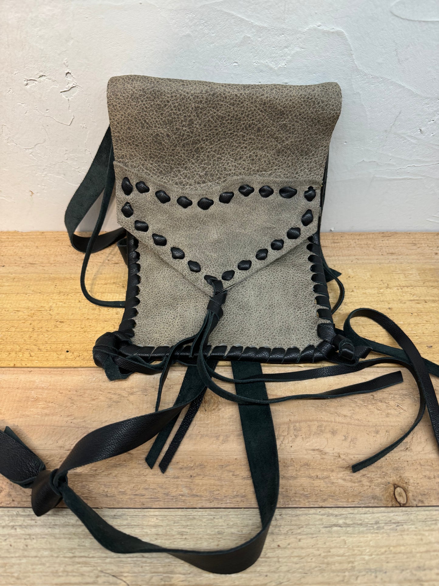 Gray & Black Leather Crossbody Purse