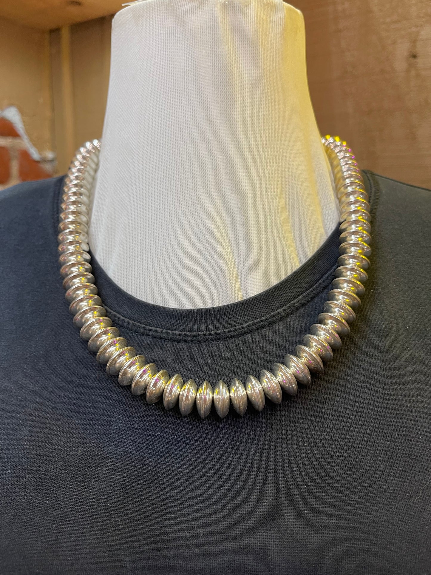 High Shine Handmade Sterling Silver Saucer Bead Necklace