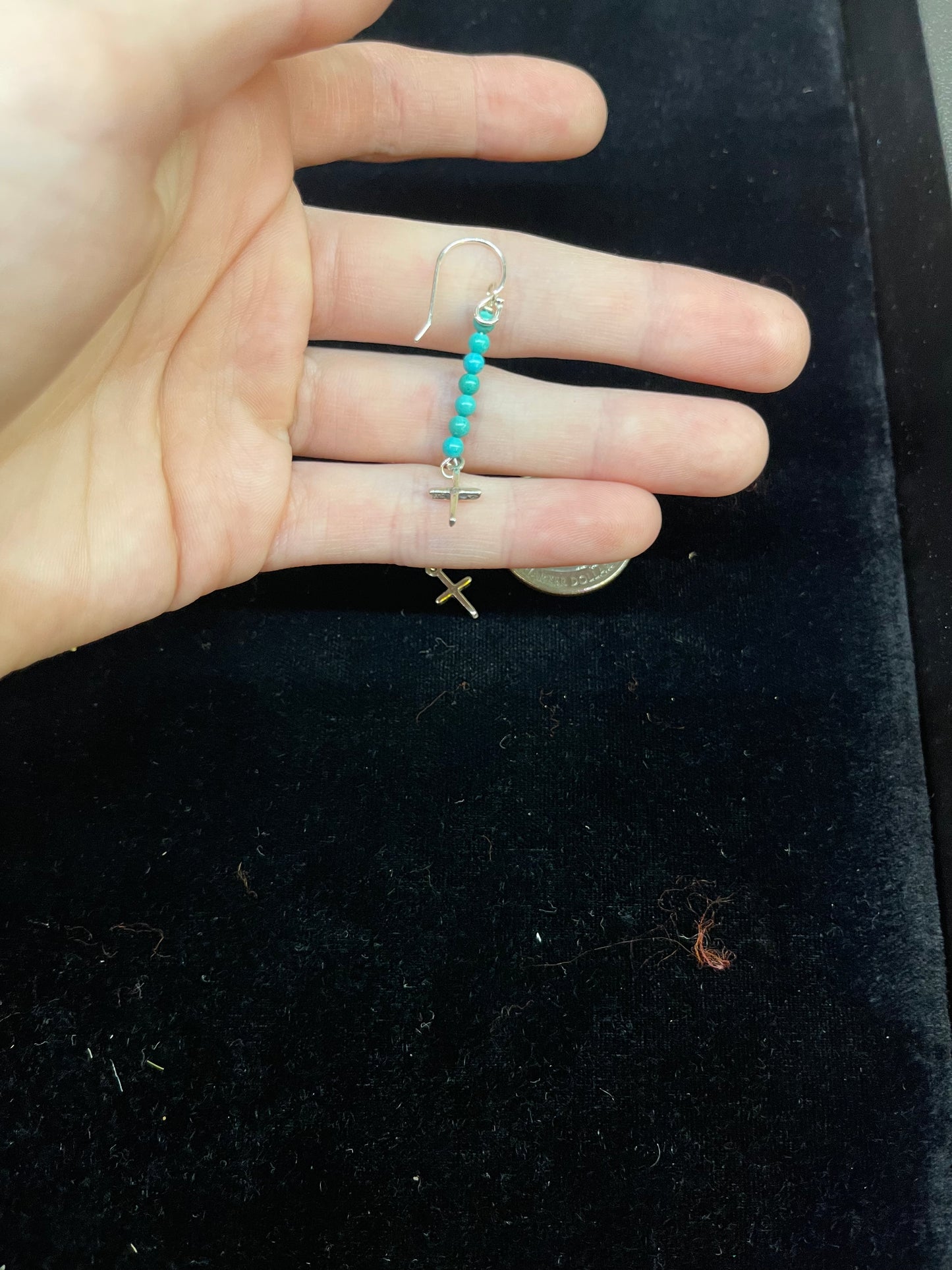 Turquoise Seed Bead and Silver Cross Earrings