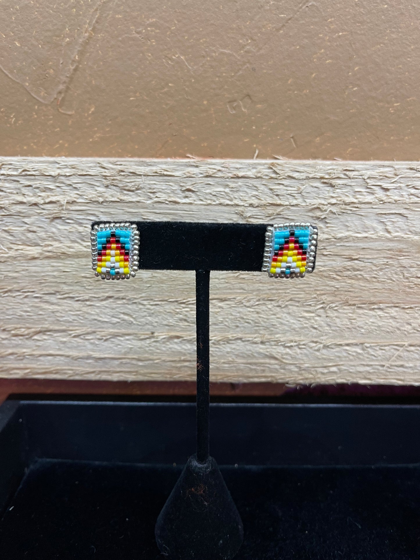 Rectangular Seed Bead Stud Earrings