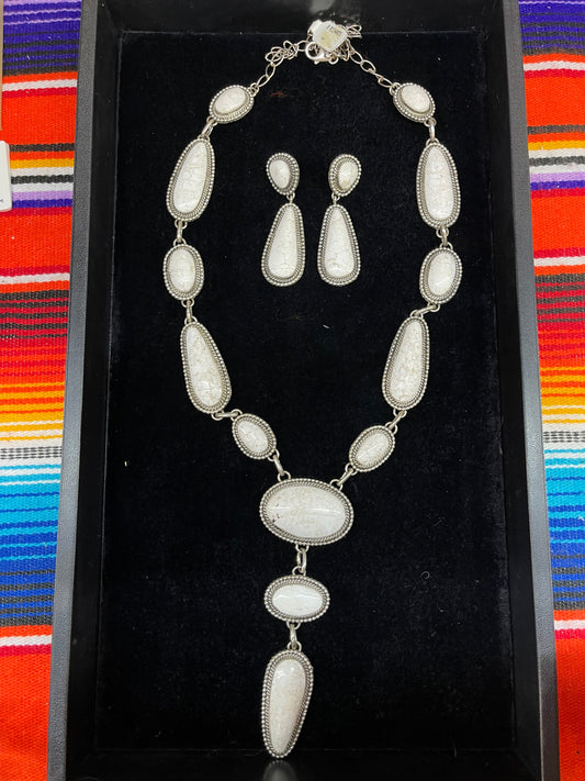 White Buffalo Lariat Necklace and Earring Set