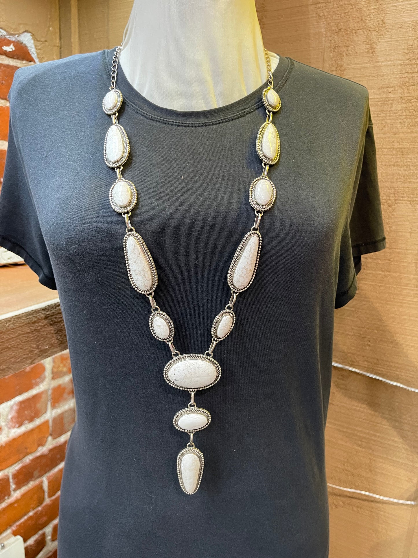 White Buffalo Lariat Necklace and Earring Set