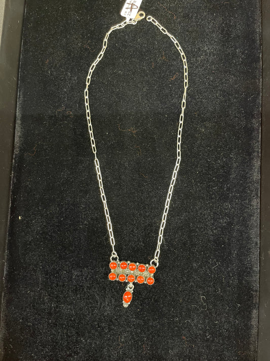 10-Stone Red Coral Bar Necklace