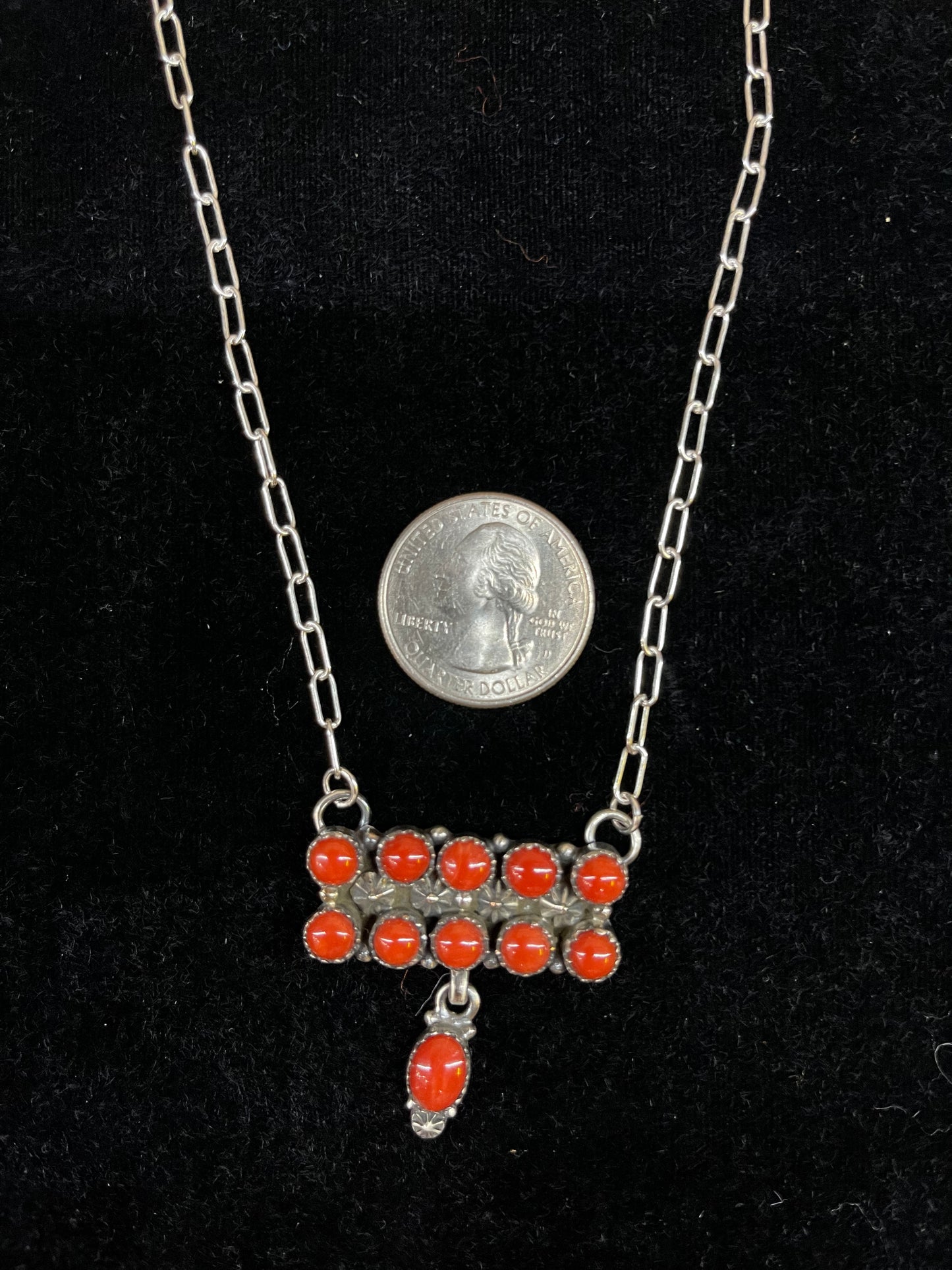 10-Stone Red Coral Bar Necklace