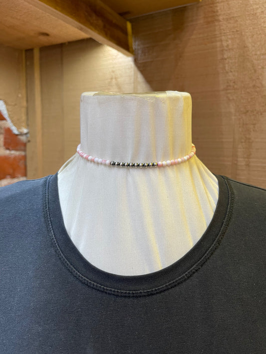 Pink Conch Shell and Navajo Pearl Memory Wire Choker