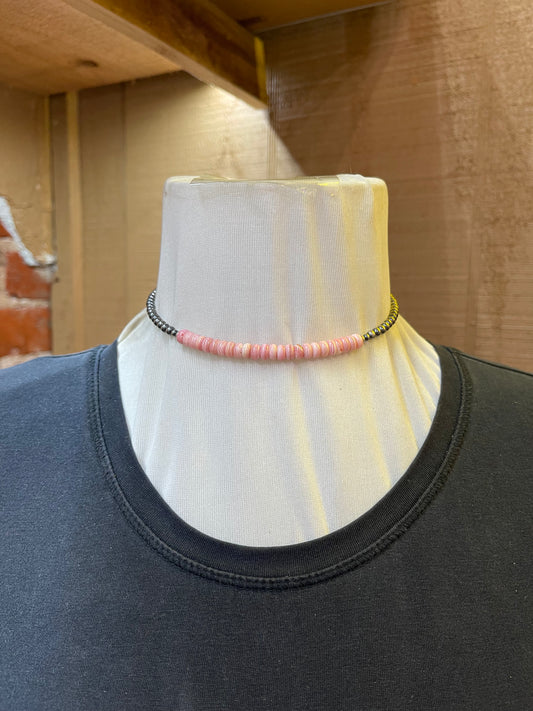 Pink Conch Shell and Navajo Pearl Memory Wire Choker
