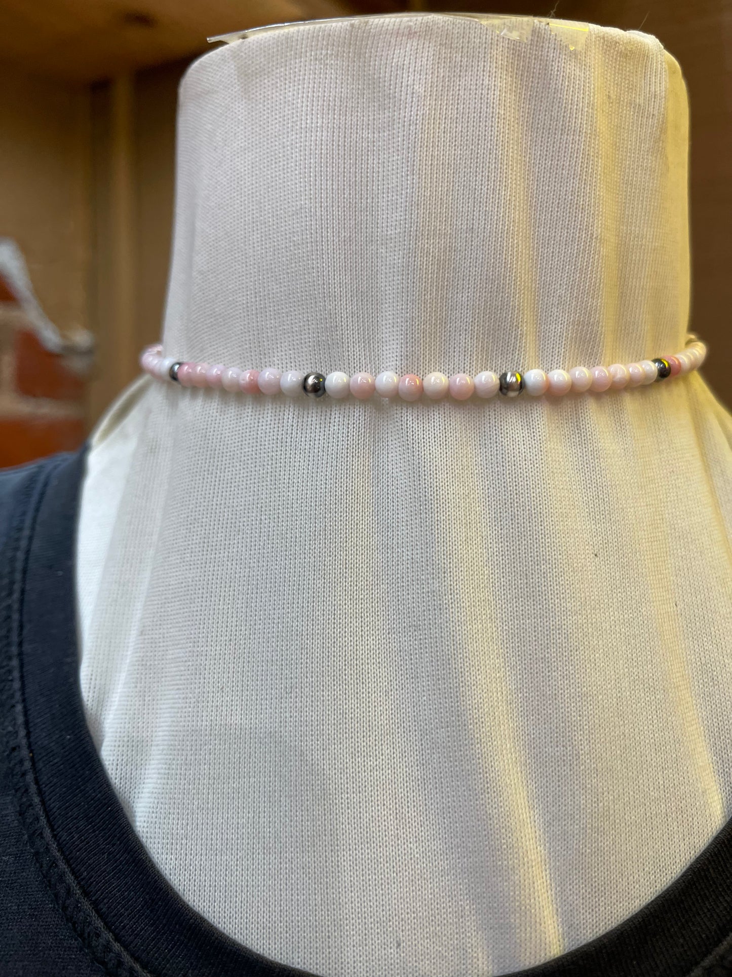 Pink Conch Shell and Navajo Pearl Memory Wire Choker