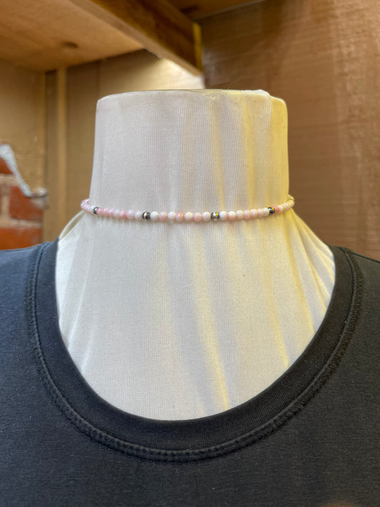 Pink Conch Shell and Navajo Pearl Memory Wire Choker