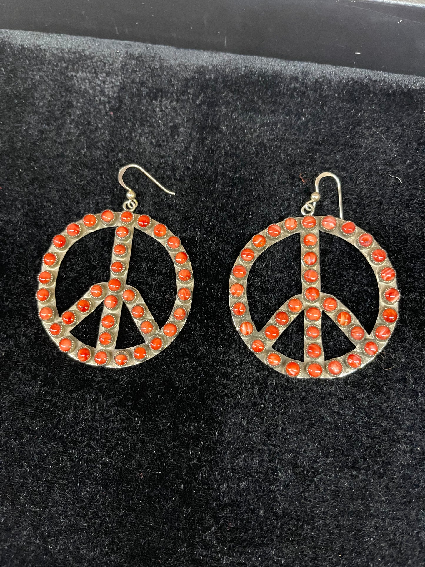 Red Spiny Oyster Peace Sign Dangle Earrings