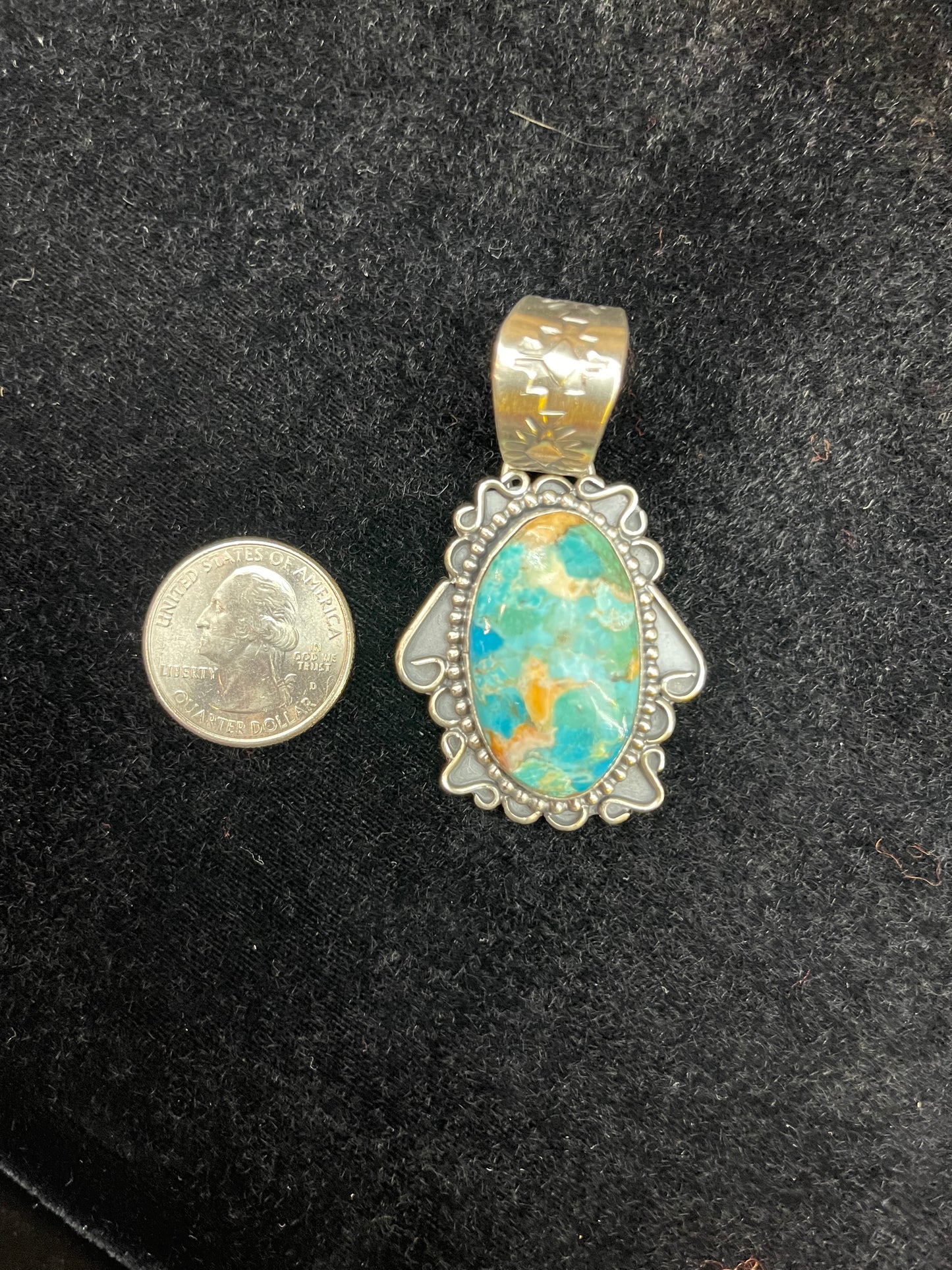 Spiny Turquoise And Sterling Silver Design Pendant