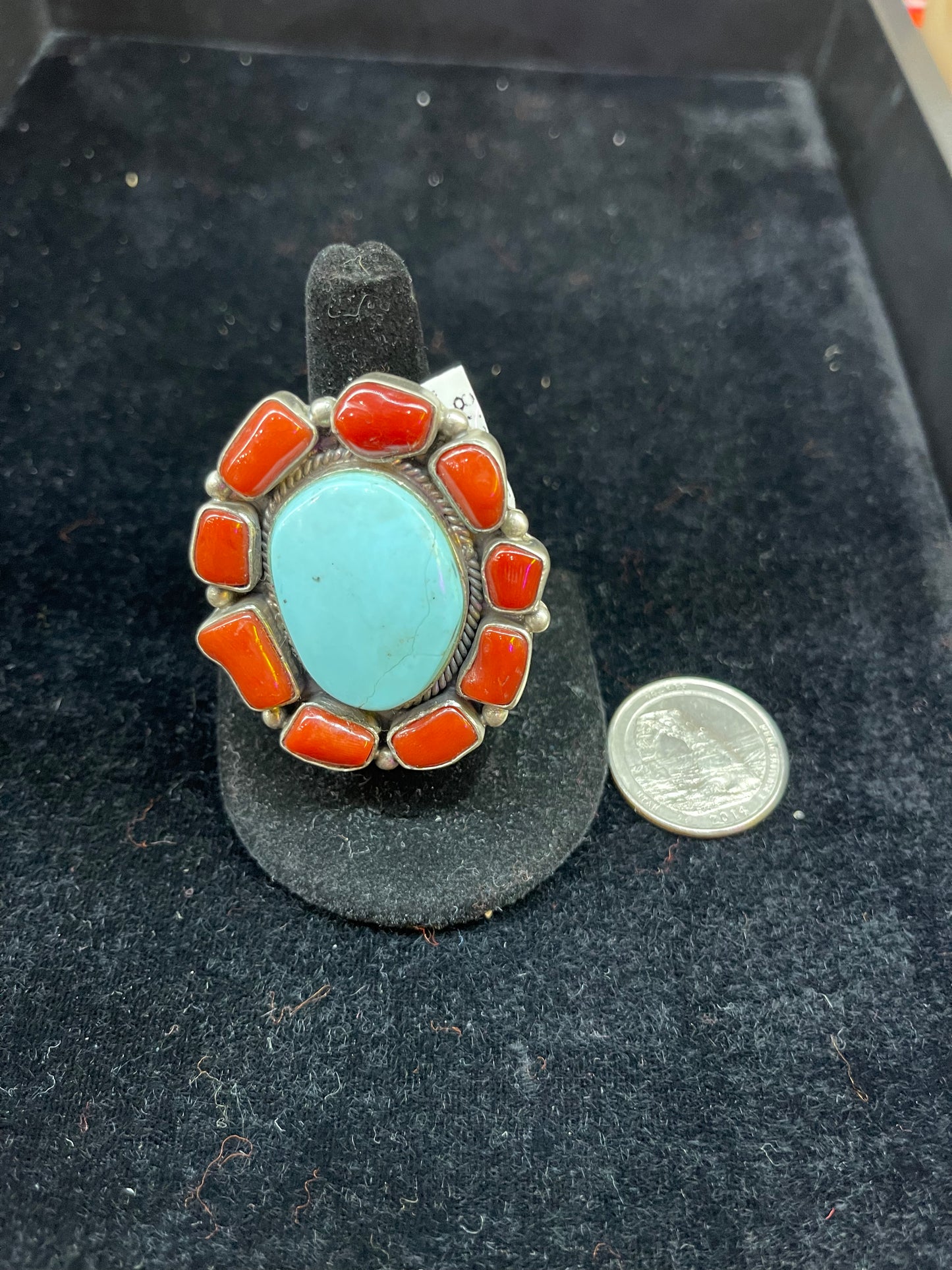 Red Coral and Turquoise Rings