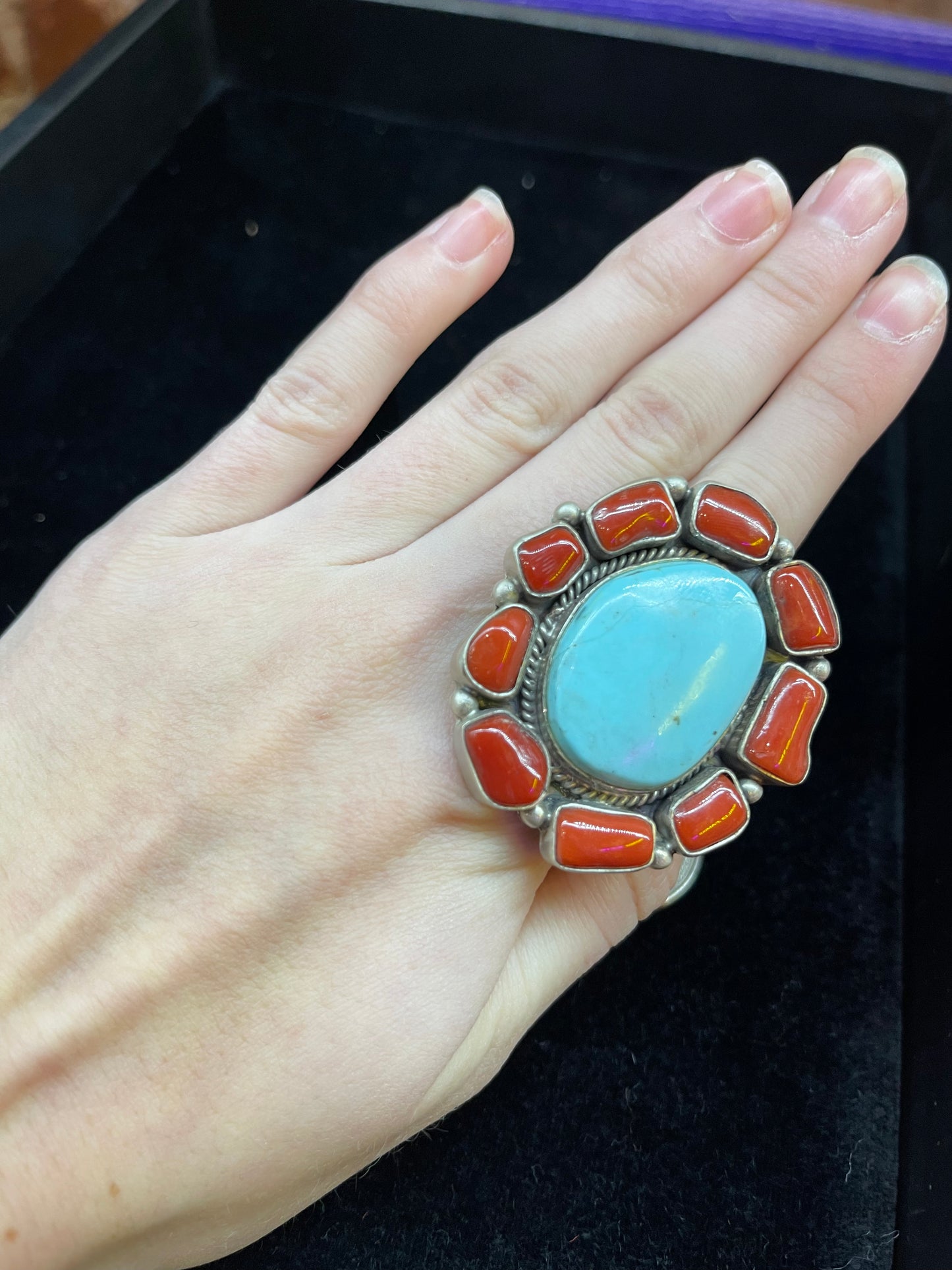 Red Coral and Turquoise Rings