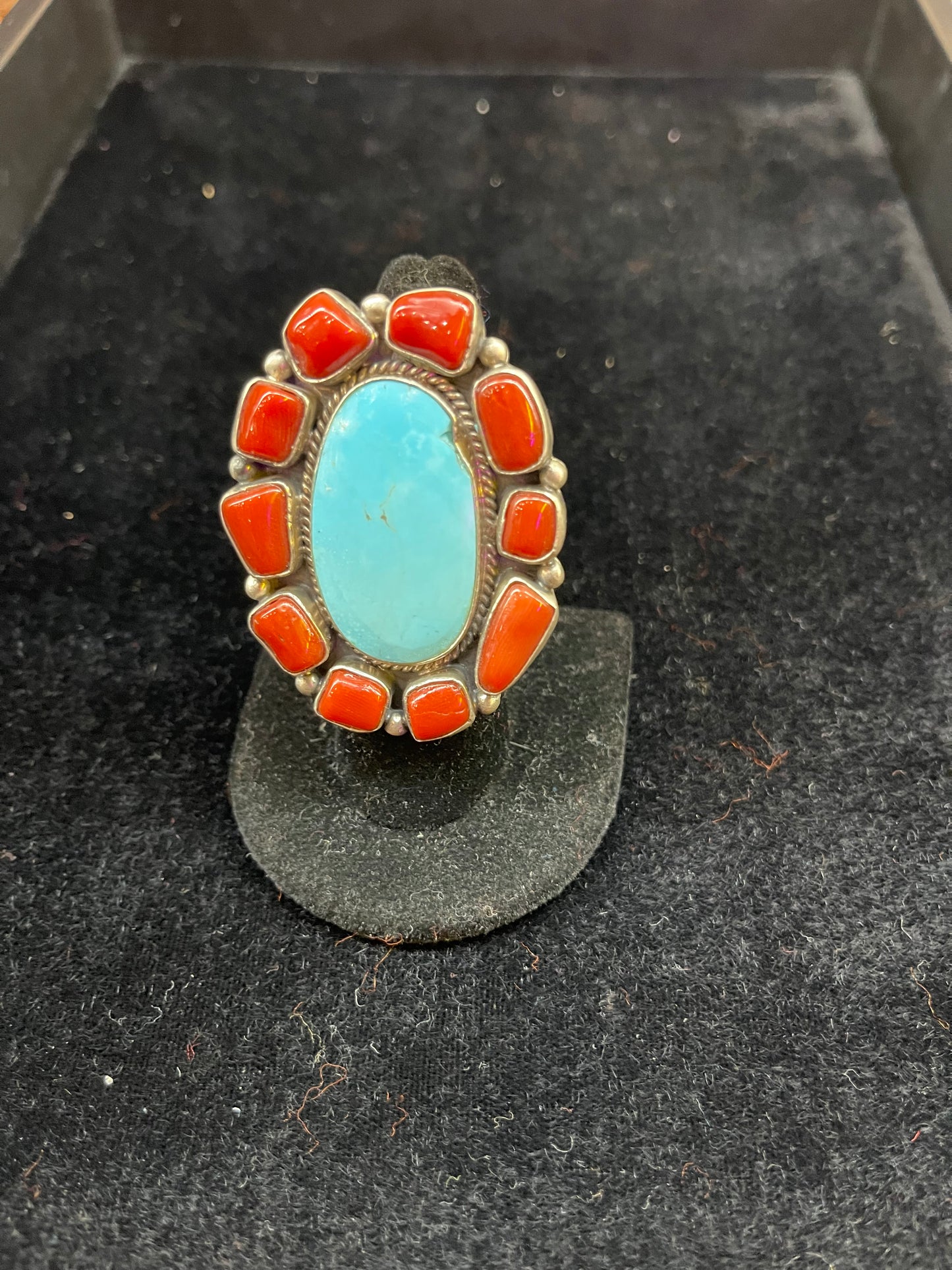 Red Coral and Turquoise Rings