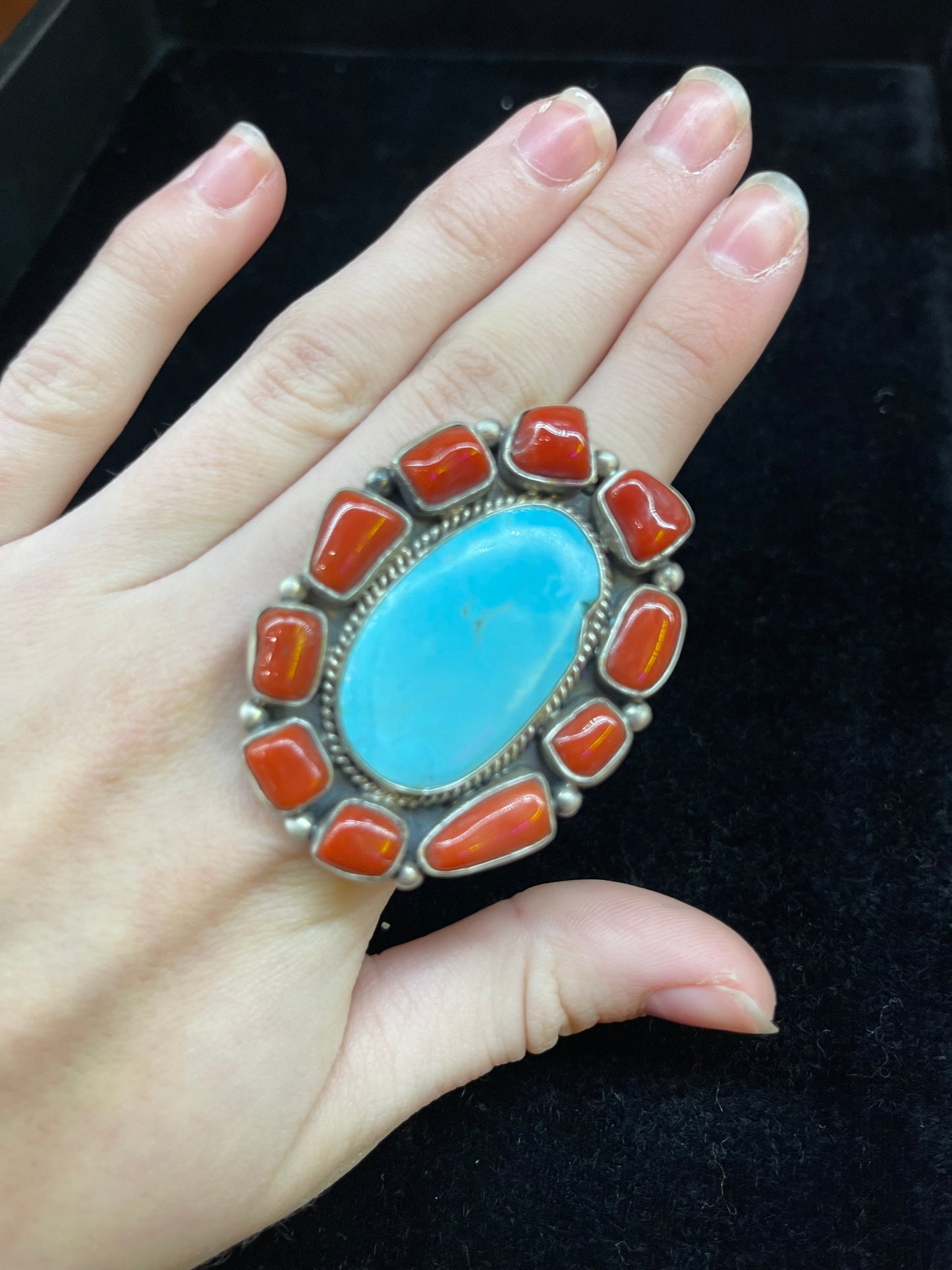 Red Coral and Turquoise Rings