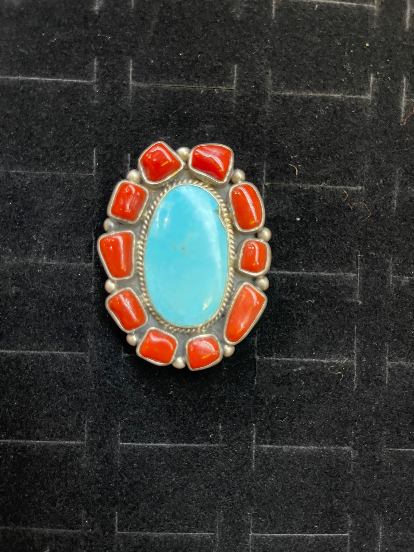 Red Coral and Turquoise Rings