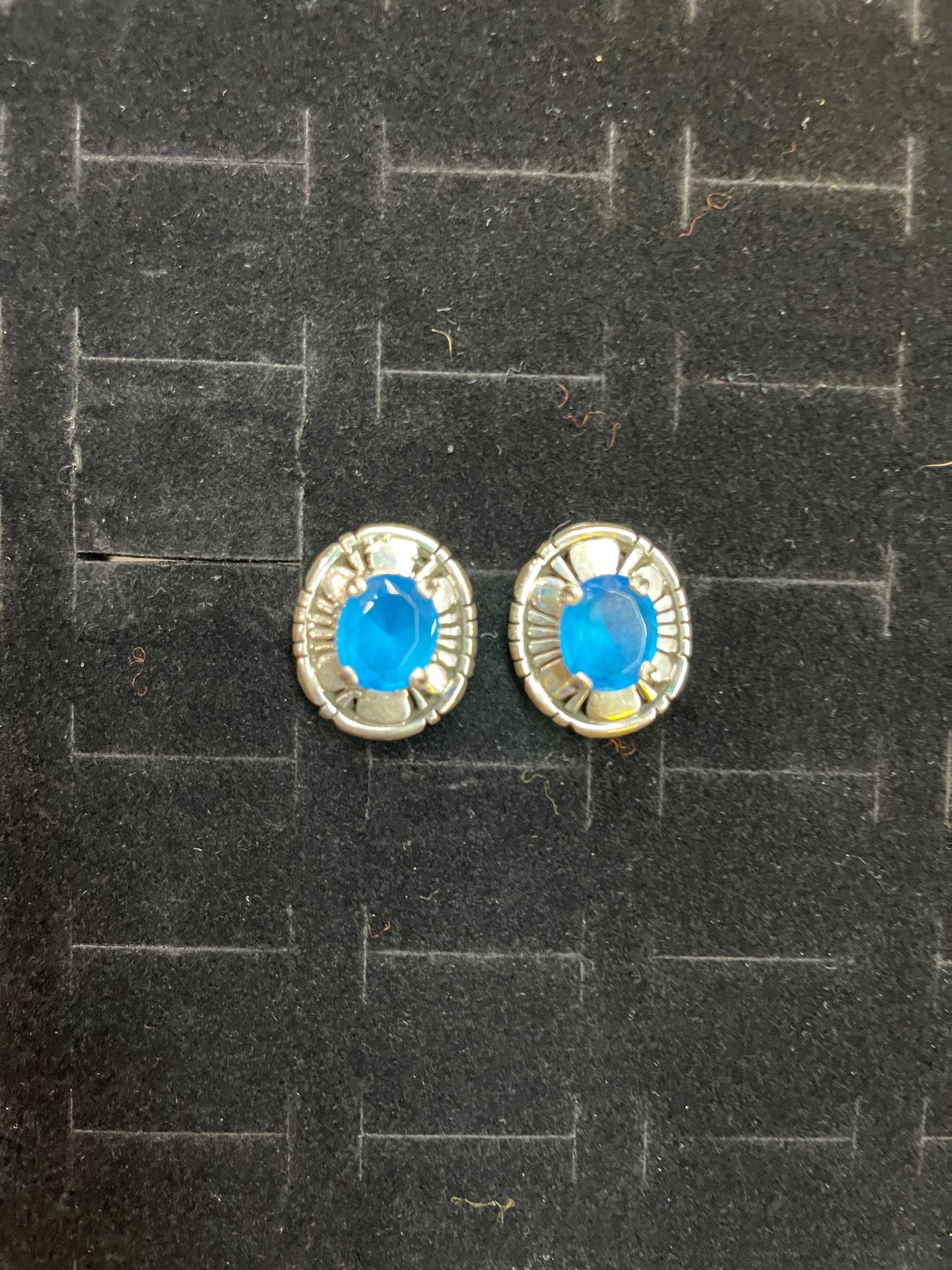 Blue Topaz and Sterling Silver Oval Earrings