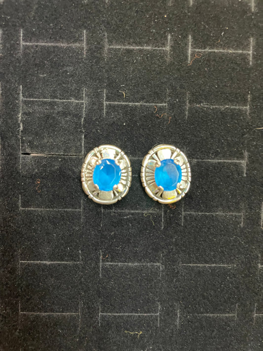 Blue Topaz and Sterling Silver Oval Earrings