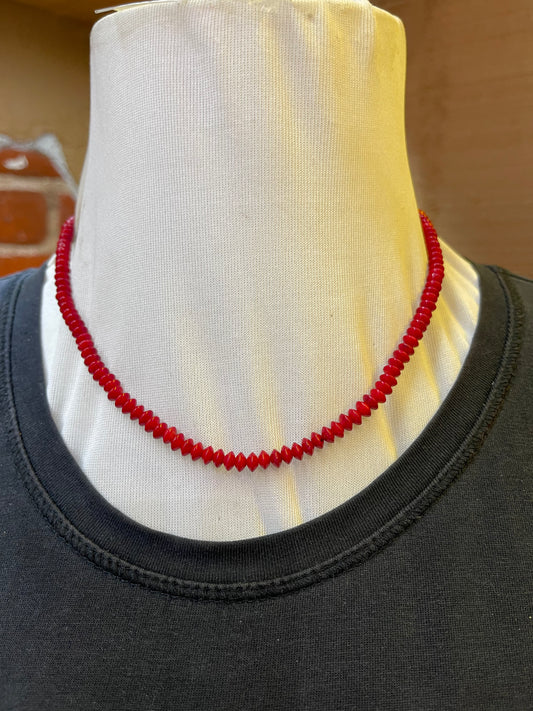 18" Cut Red Coral Bead Saucer Necklace
