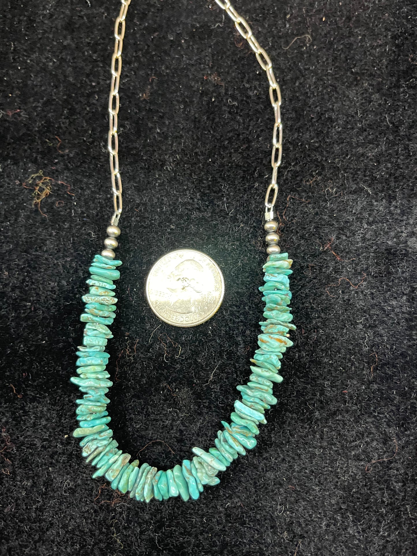 Natural Turquoise Chips And Chain Linked Necklace