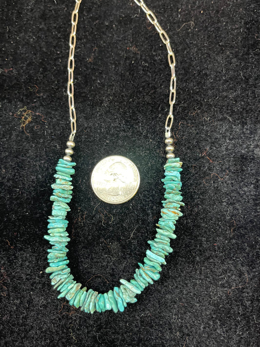 Natural Turquoise Chips And Chain Linked Necklace