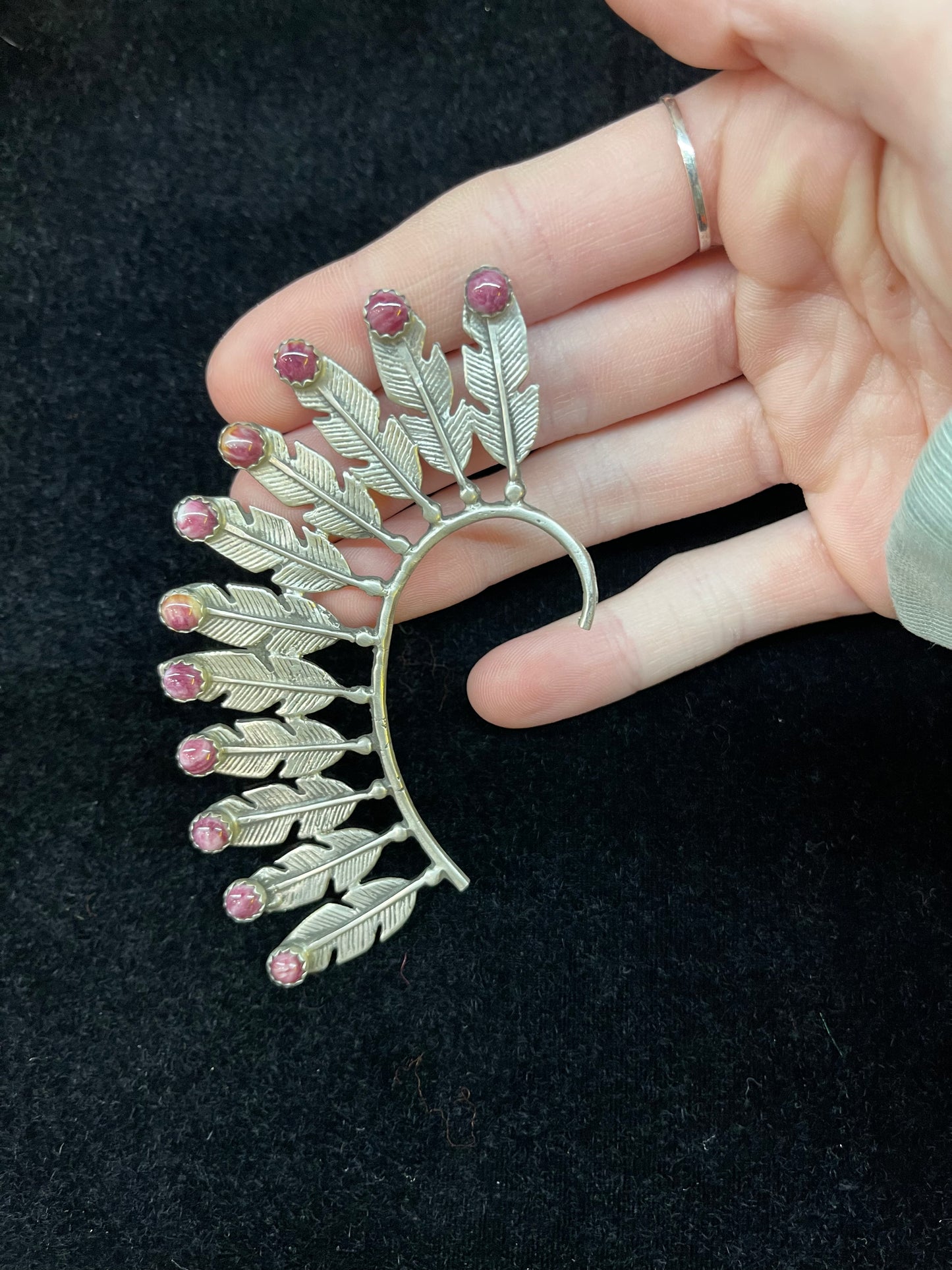 Purple Spiny Oyster Feather Ear Cuff