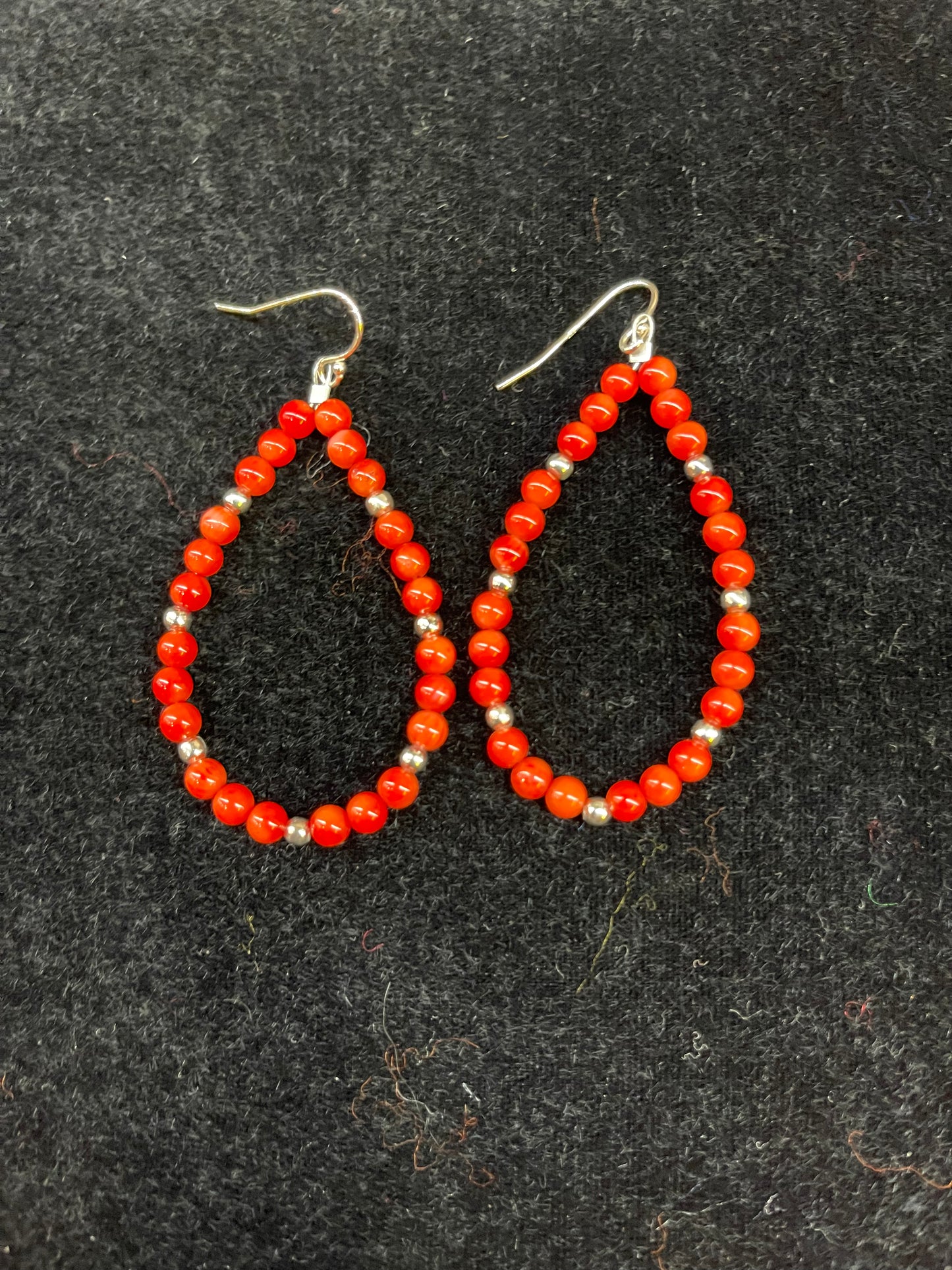 Red Coral 5mm Bead Dangle Earrings