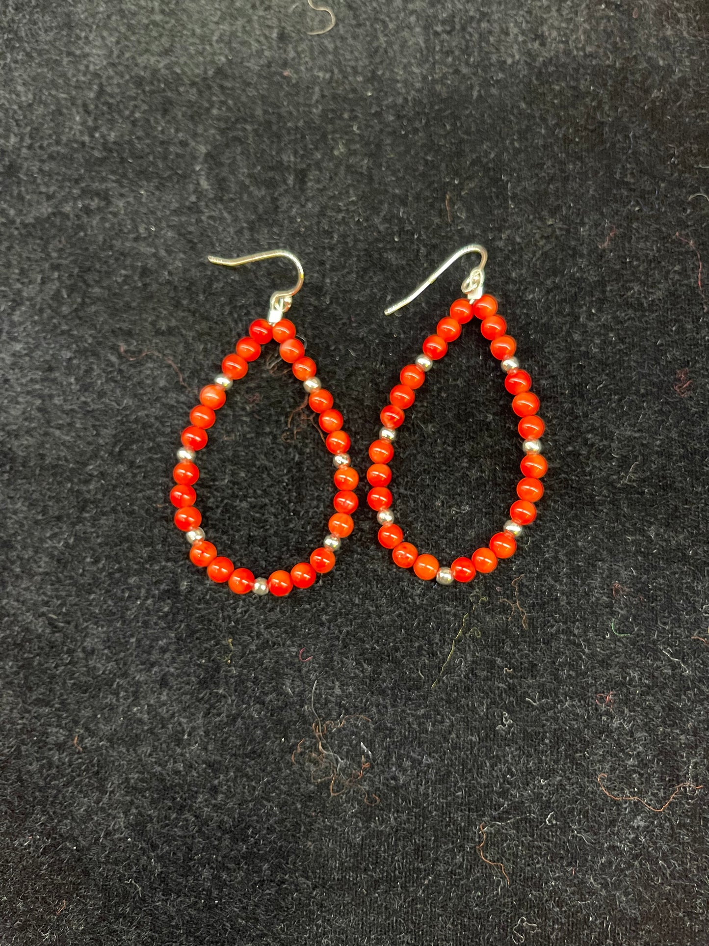 Red Coral 5mm Bead Dangle Earrings