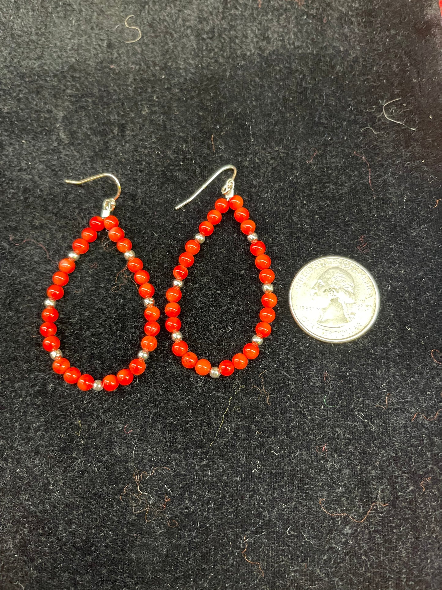 Red Coral 5mm Bead Dangle Earrings