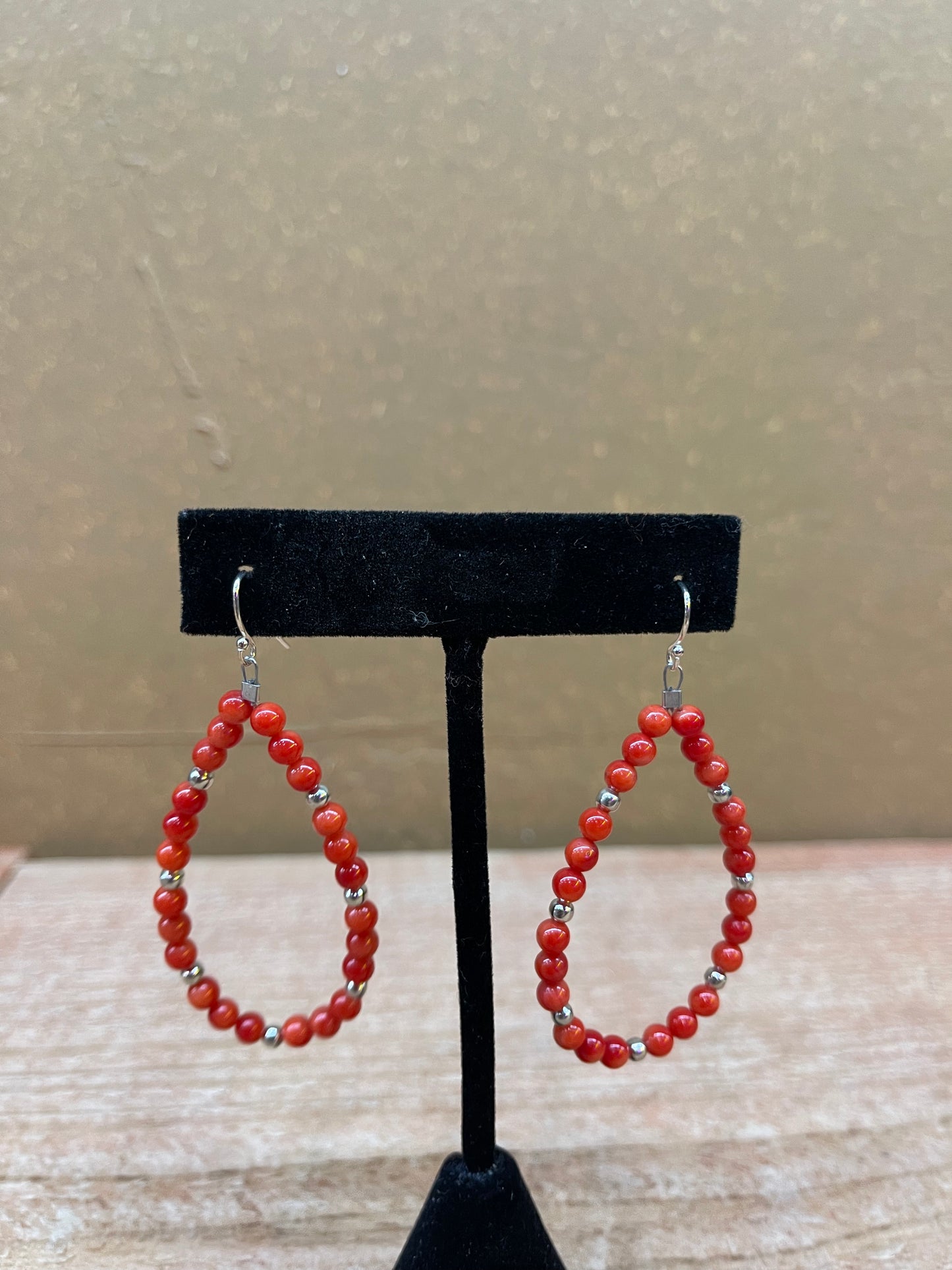 Red Coral 5mm Bead Dangle Earrings