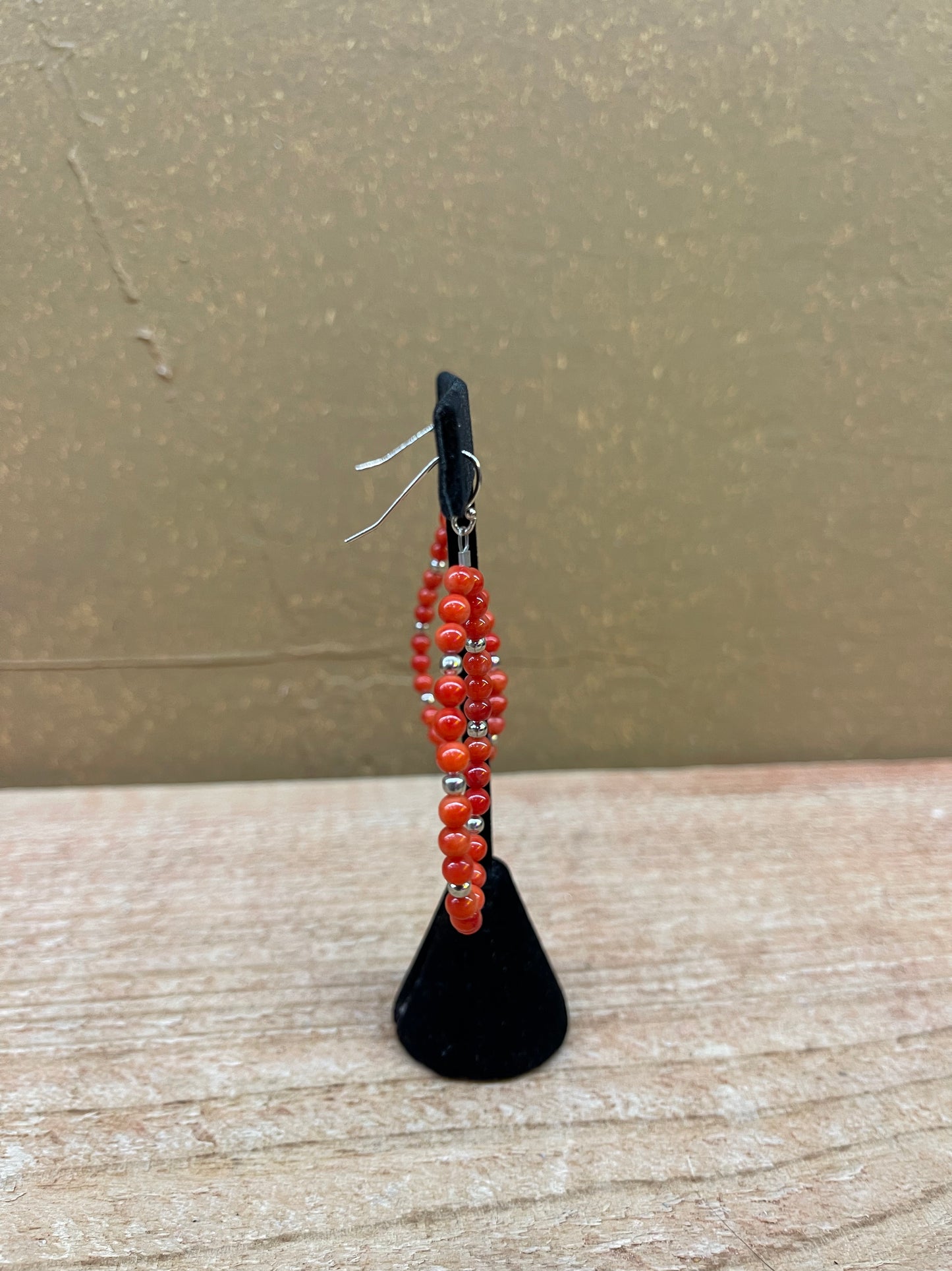 Red Coral 5mm Bead Dangle Earrings