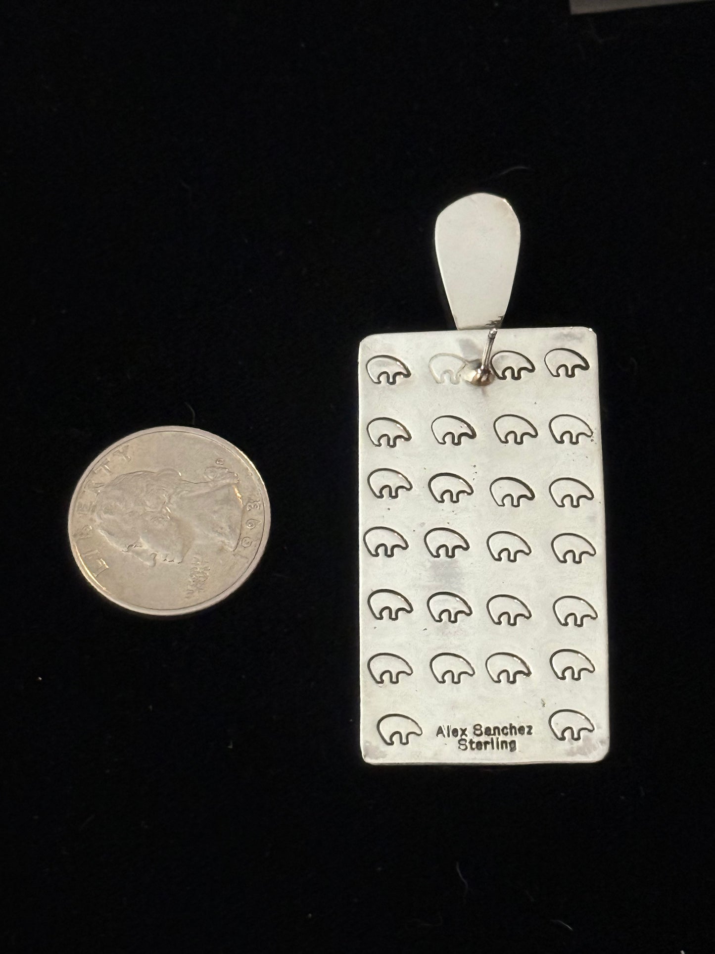 Big Rectangle Petroglyph Earrings with Teardrop Turquoise by Alex Sanchez, Navajo