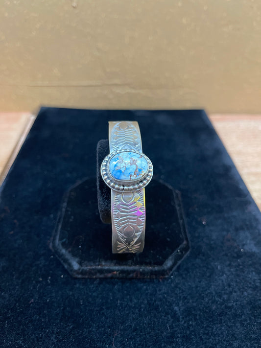 Golden Hills Turquoise Stamped Cuff Bracelet By Boyd Ashley Navajo