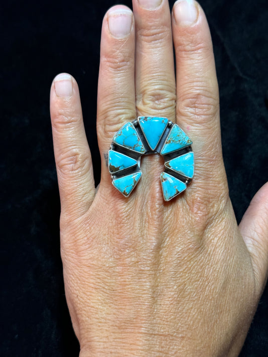 Adjustable 7.0 to 10.0 Number 8 Turquoise Ring by Elouise Kee, Navajo