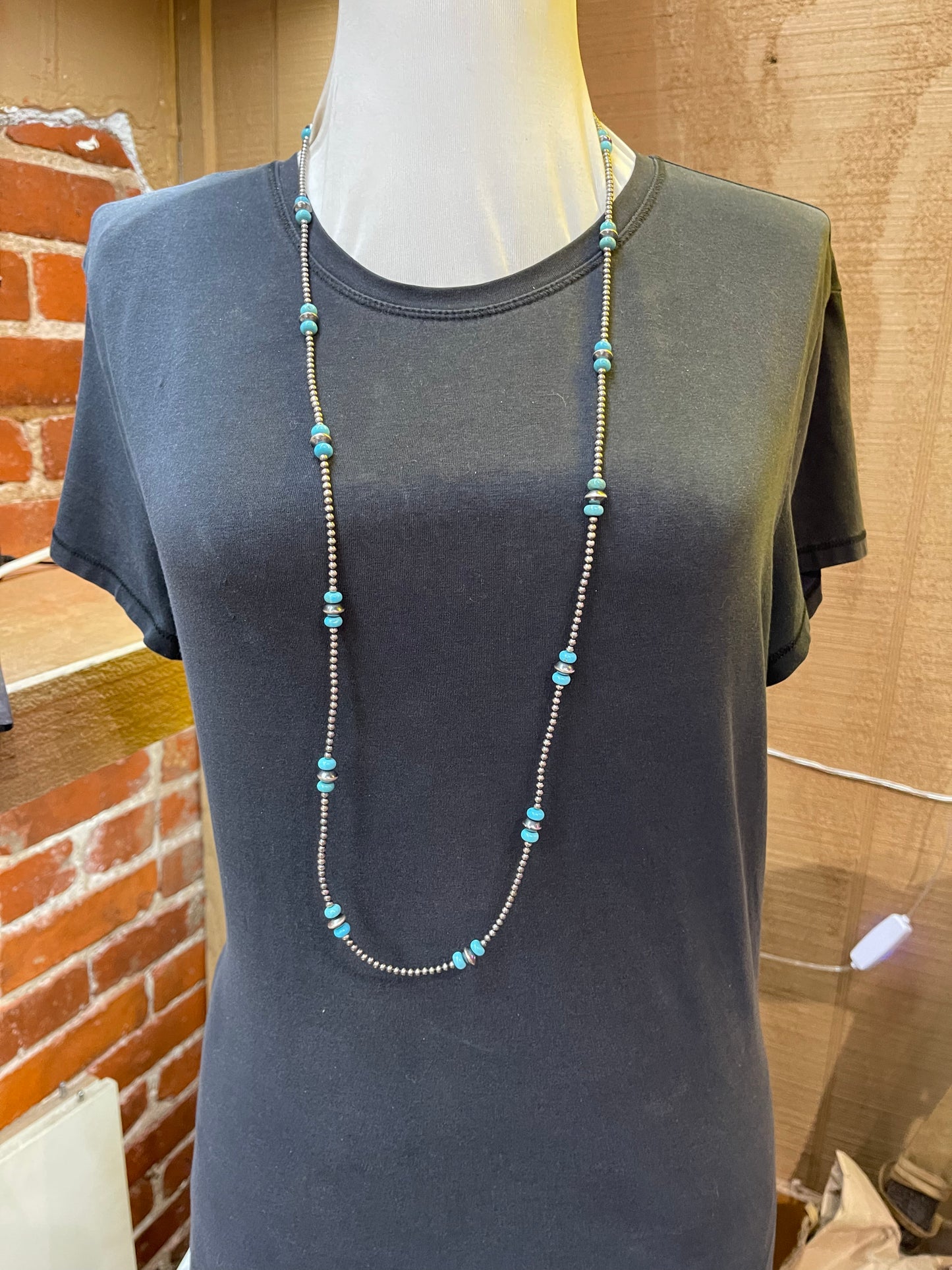 3mm and 8mm 40" Kingman Turquoise Necklace