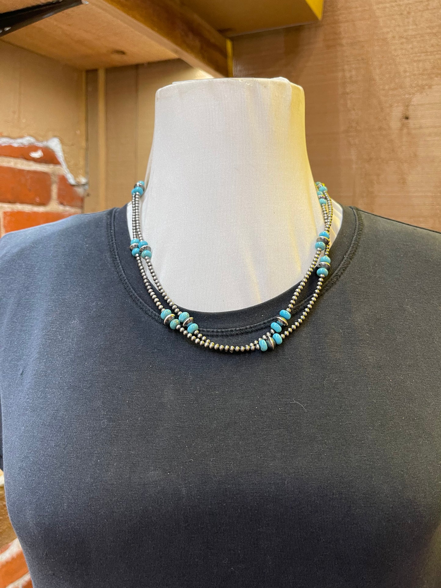 3mm and 8mm 40" Kingman Turquoise Necklace