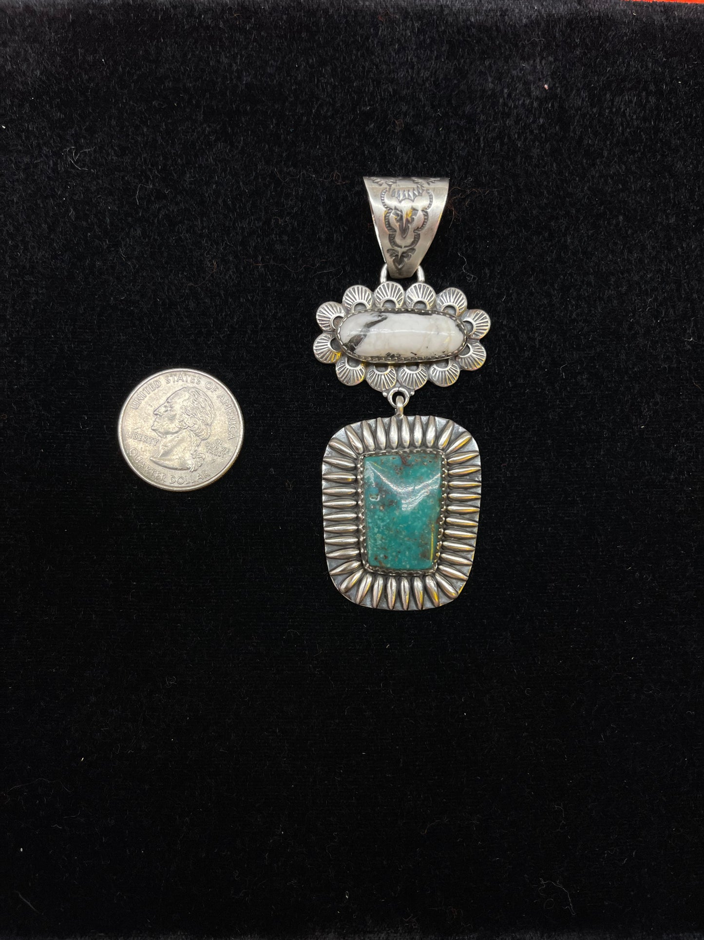 White Buffalo and turquoise dangle pendant by Zia