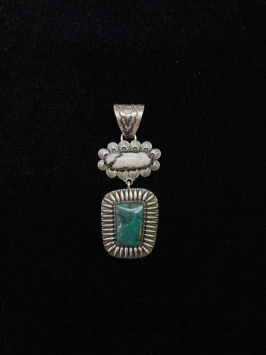 White Buffalo and turquoise dangle pendant by Zia