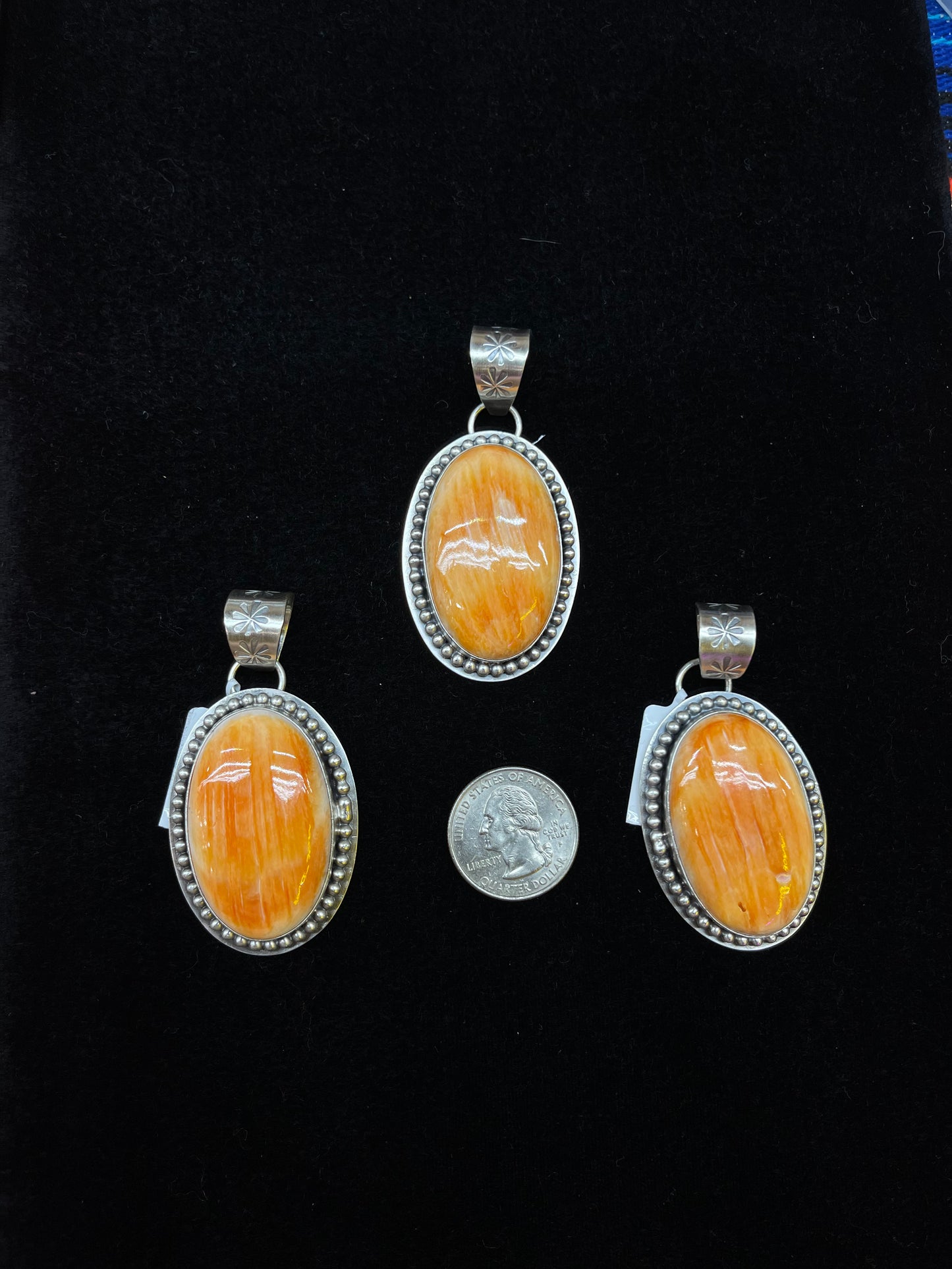 Orange Spiny Oyster Pendant By Calvin Delgarito Navajo