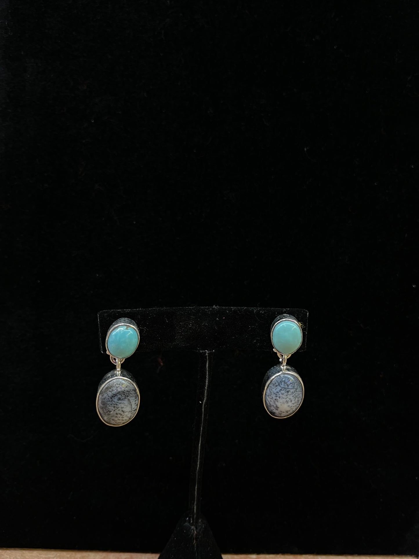 Dendritic Opal and Sleeping Beauty post dangle earrings
