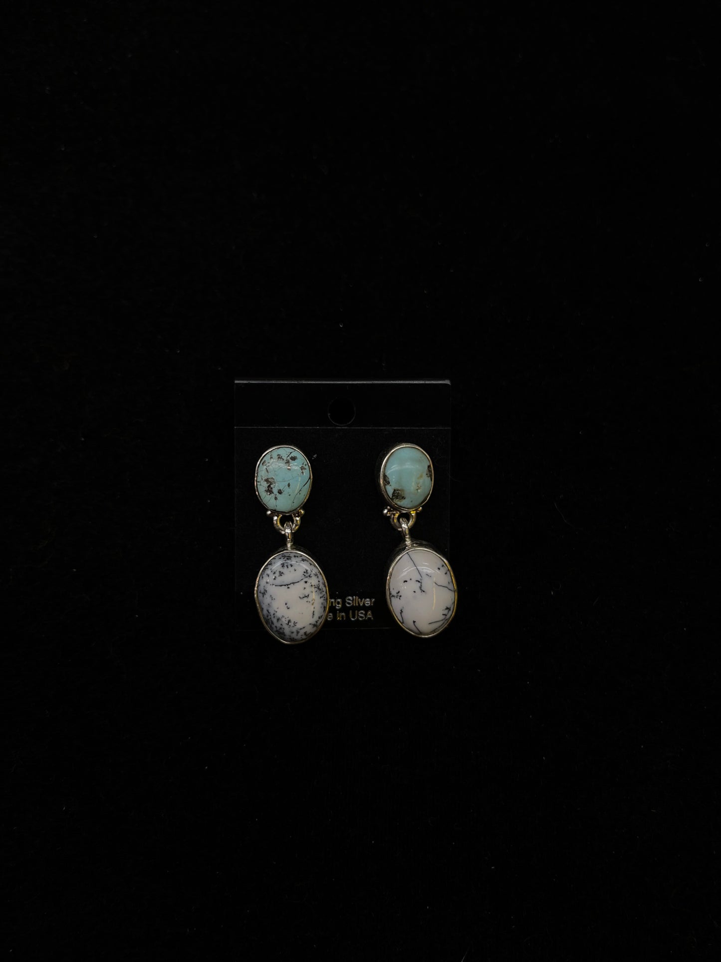 Dendritic Opal and Sleeping Beauty post dangle earrings