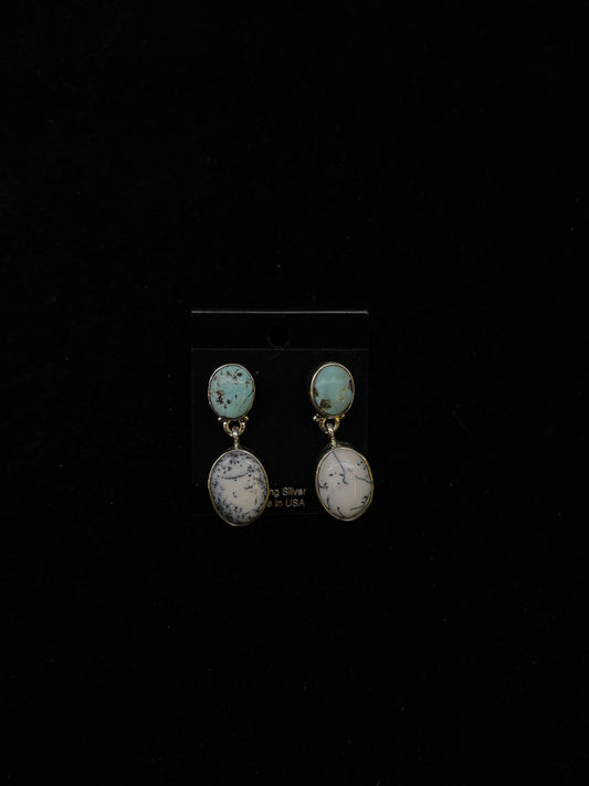 Dendritic Opal and Sleeping Beauty post dangle earrings