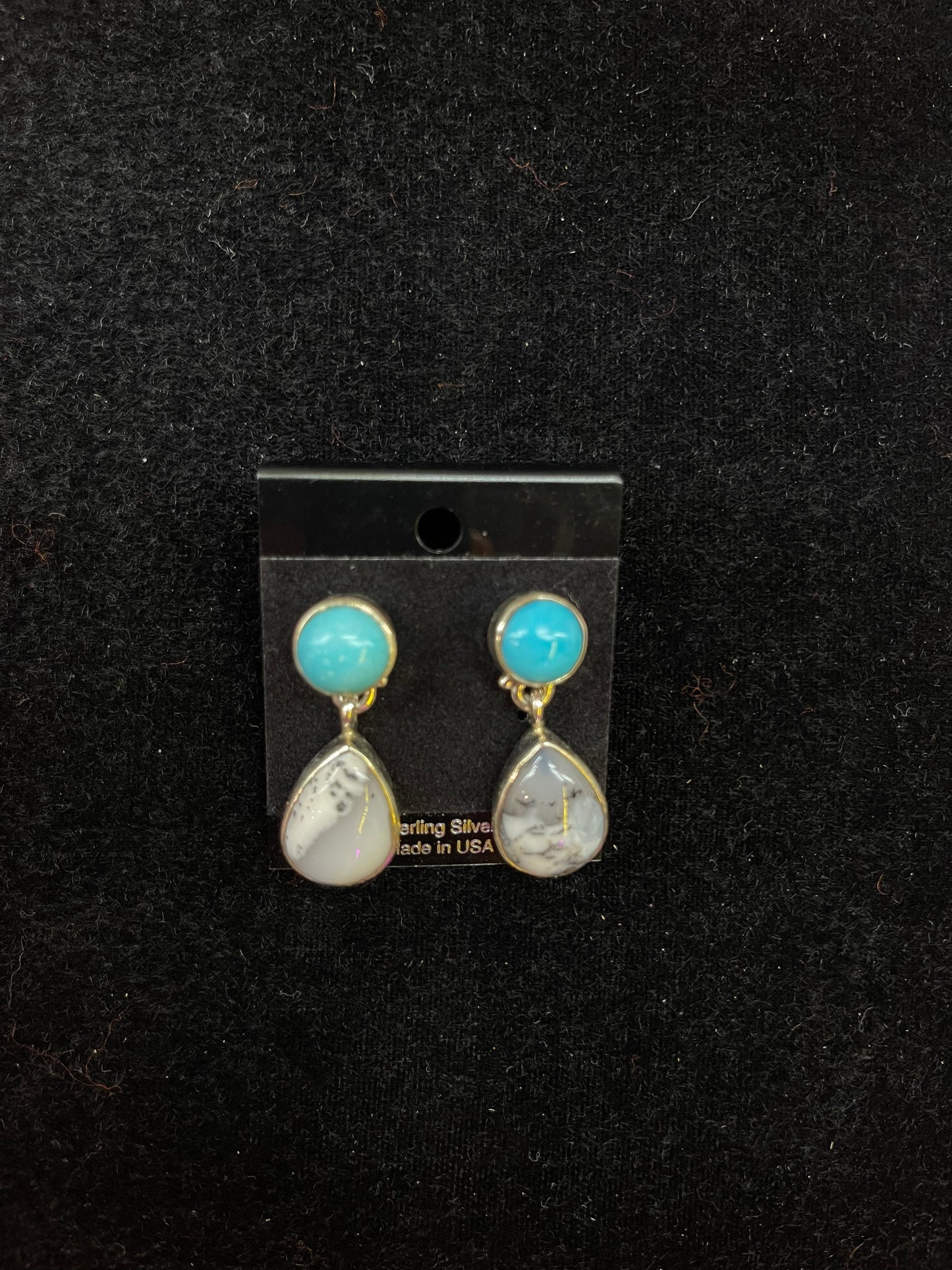 Dendritic Opal and Sleeping Beauty post dangle earrings