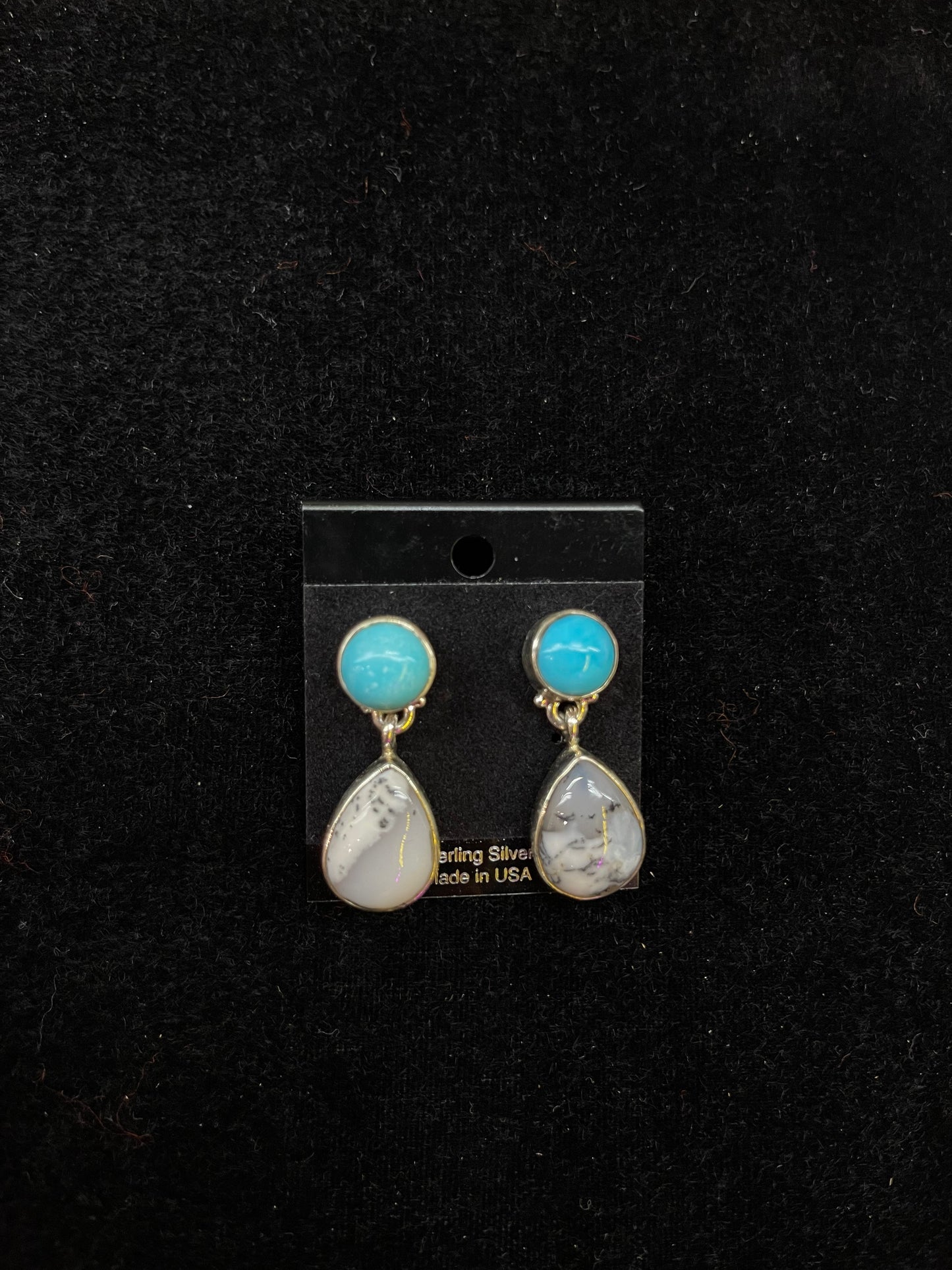 Dendritic Opal and Sleeping Beauty post dangle earrings