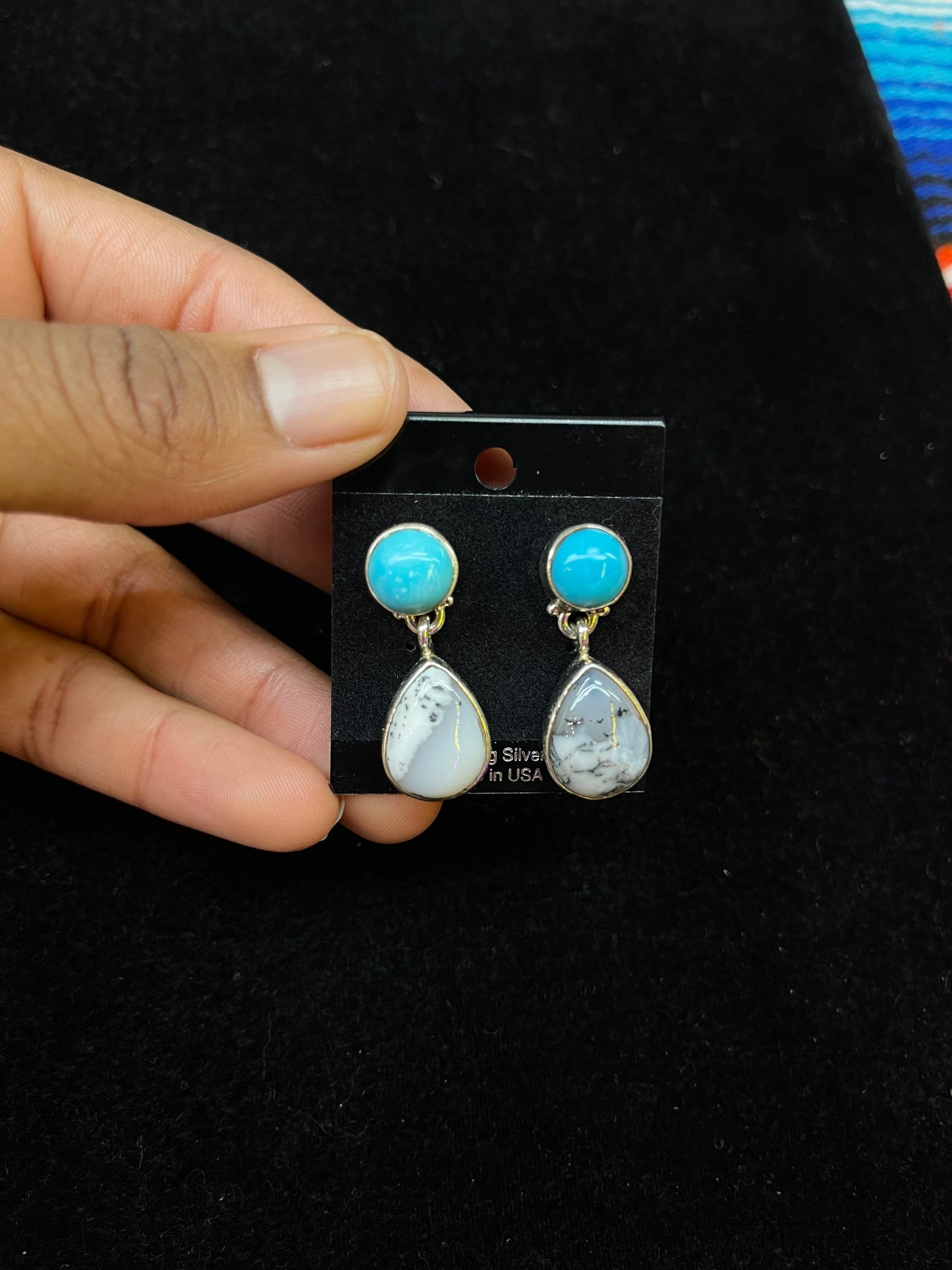 Dendritic Opal and Sleeping Beauty post dangle earrings