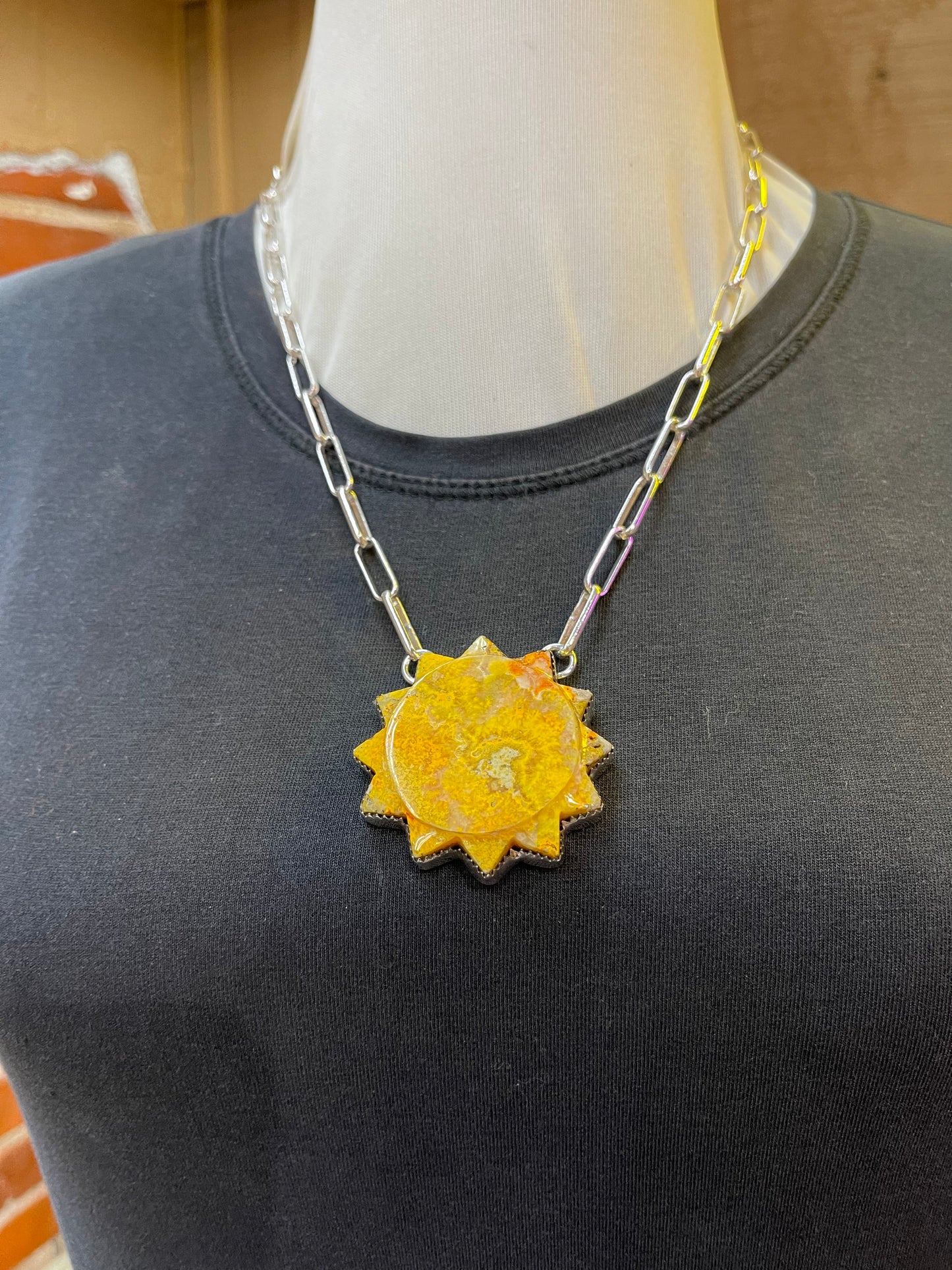 Bumblebee Jasper Sun On Paperclip Chain Necklace