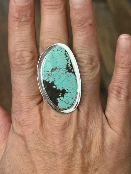 10.0 Number 8 Turquoise Ring by Marie Jackson, Navajo
