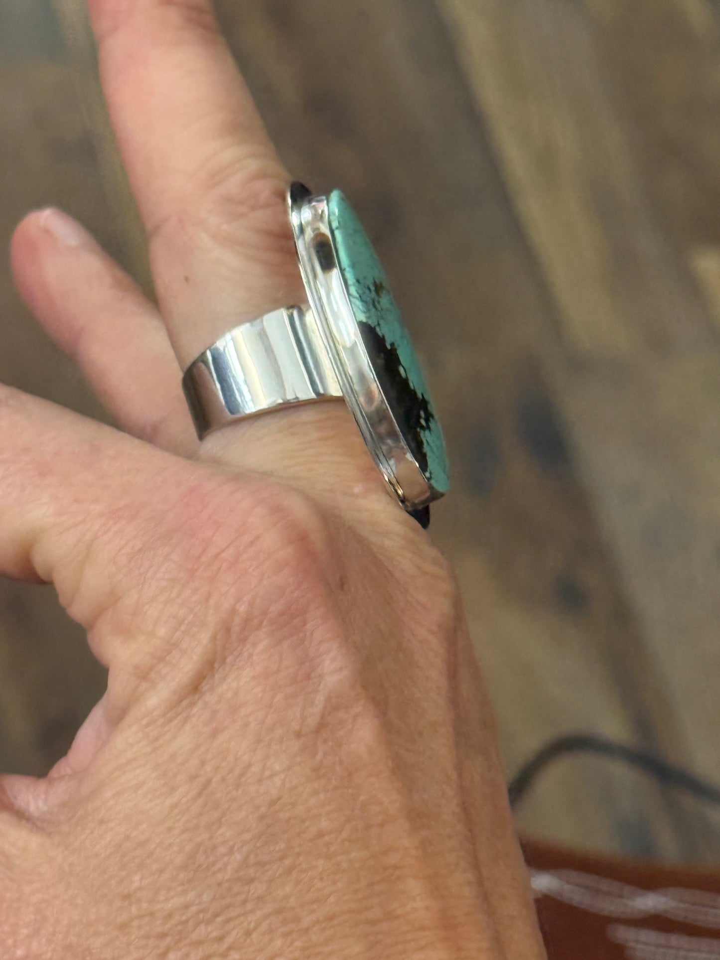 10.0 Number 8 Turquoise Ring by Marie Jackson, Navajo