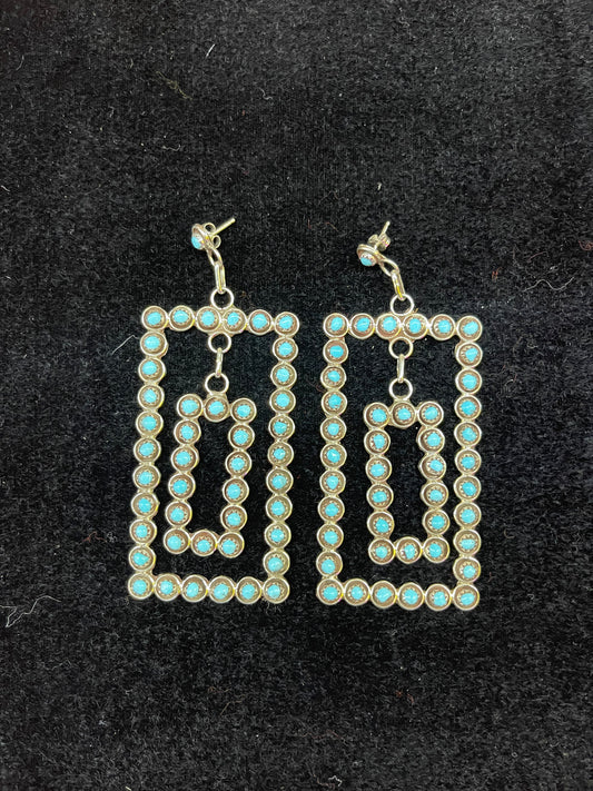 Sleeping Beauty Turquoise Rectangle Dangle  Earrings By Zuni