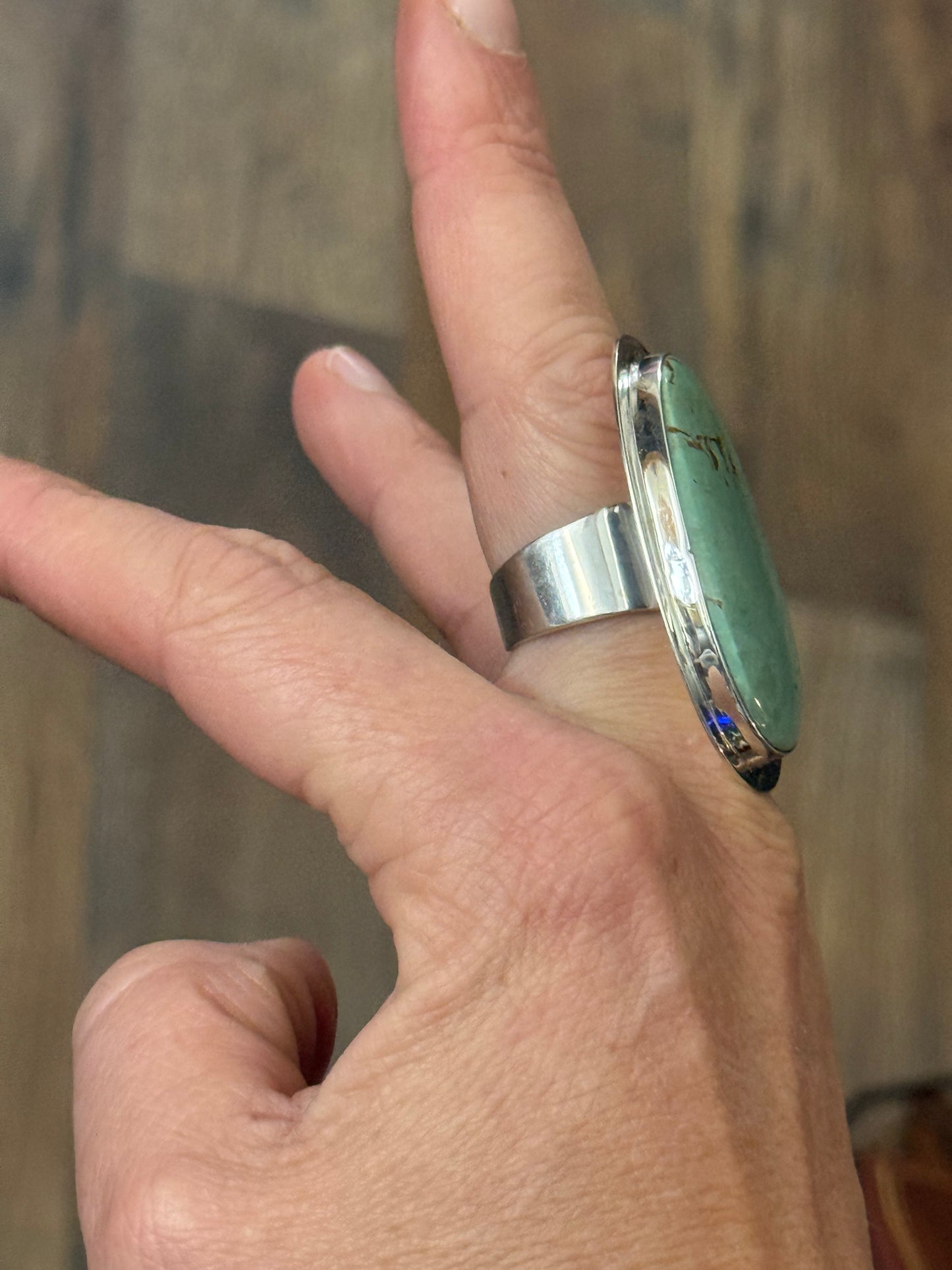 10.0 Number 8 Turquoise Ring by Marie Jackson, Navajo